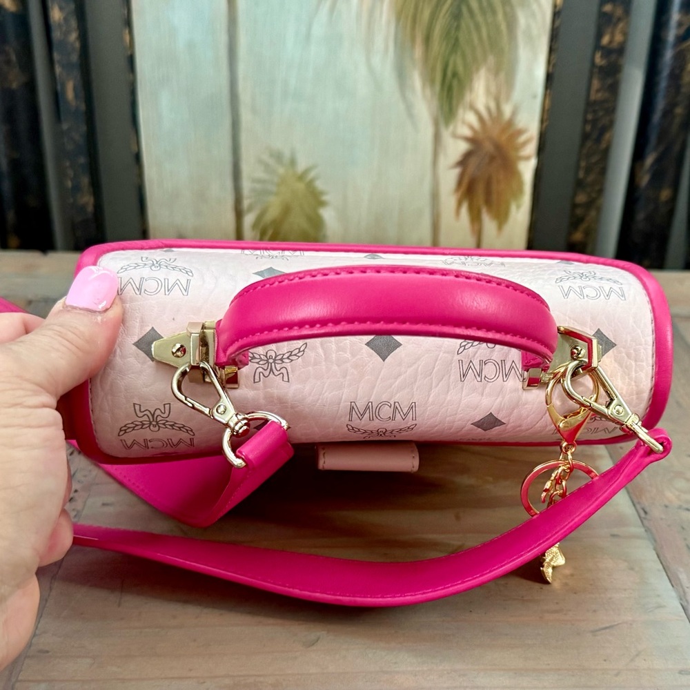 MCM Powder Pink Visetos Small Top Handle Shoulder Satchel Bag w/FREE GIFT - Picture 8 of 15